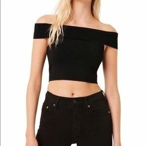 French‎ Connection Odelia Off Shoulder Crop Top, Black, Size Large, NWT